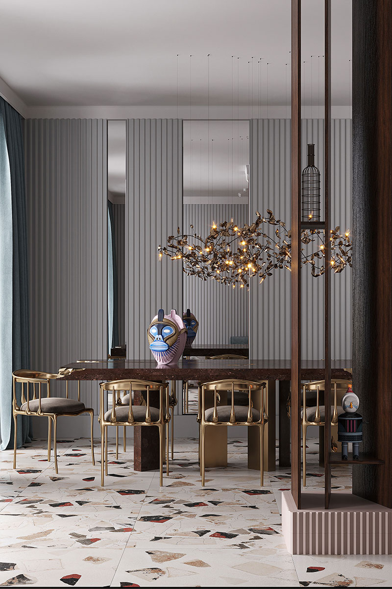 Panelled living room with Gaudi profiles, view 1