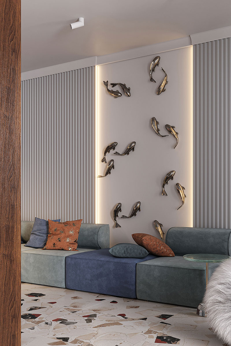 Panelled living room with Gaudi profiles, view 5